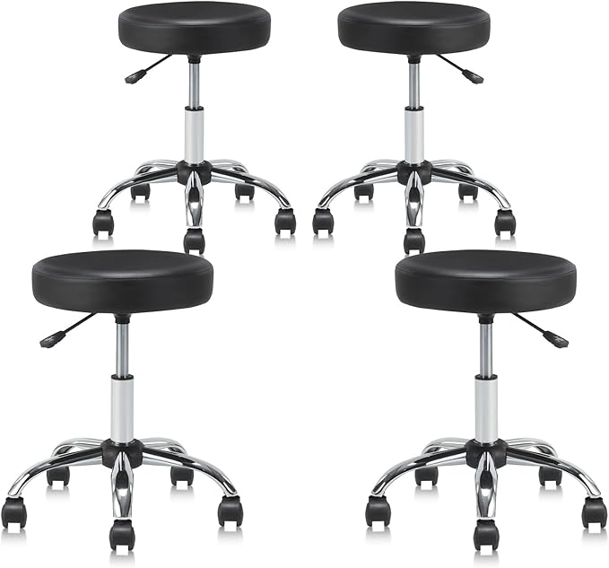Set of 4 Round Rolling Stool Swivel with Wheels Adjustable Height Heavy Duty Wide Seat Drafting Stool Chair for Office Salon Massage Spa Medical Tattoo Beauty 4 Pack