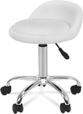 LEMY Rolling Stool Height Adjustable with Back, Swivel Spa Salon Work Office Stools, Task Chair with Wheels, White