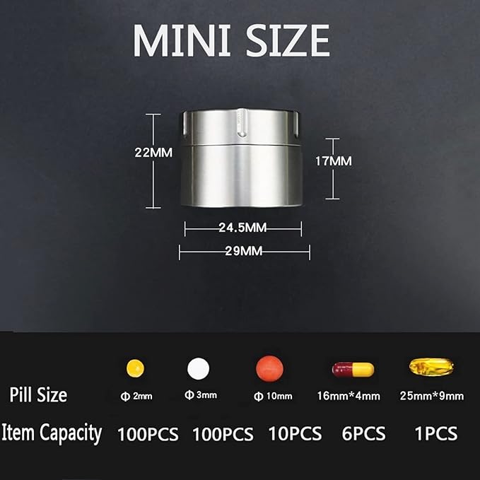 Portable Pill Container Outdoor, Titanium Waterproof Pill Case Organizer Box, Lightweight Pill Holder Medication Carrier for Travel, Daily Pill Keeper, Compact Small Pill Caddy Bottle