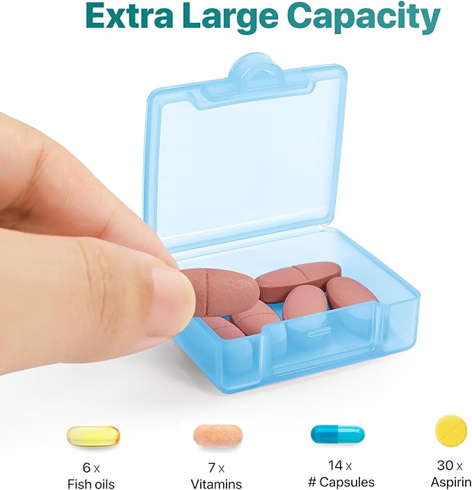 Sukuos Small Pill Box 4 pcs, Portable Travel Pill Organizer for Pocket Purse Cute Daily Pill Case Container for Vitamin Fish Oil Supplements, Easy to Open & Clean