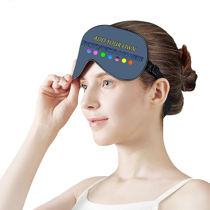 Personalized Eye Mask, Custom Eyeshade Blindfold Add Your Design Image Text Customized Eye Cover with Adjustable Strap for Sleeping Travel Work Naps Blocks Light, Dusty Blue