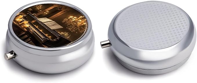 an Old Piano Pill Box 3 Compartment Small Pill Case Portable Pill Box for Pocket Or Purse Round Metal Pill Box Cute Medicine Organizer Holder to Hold Vitamins Medication