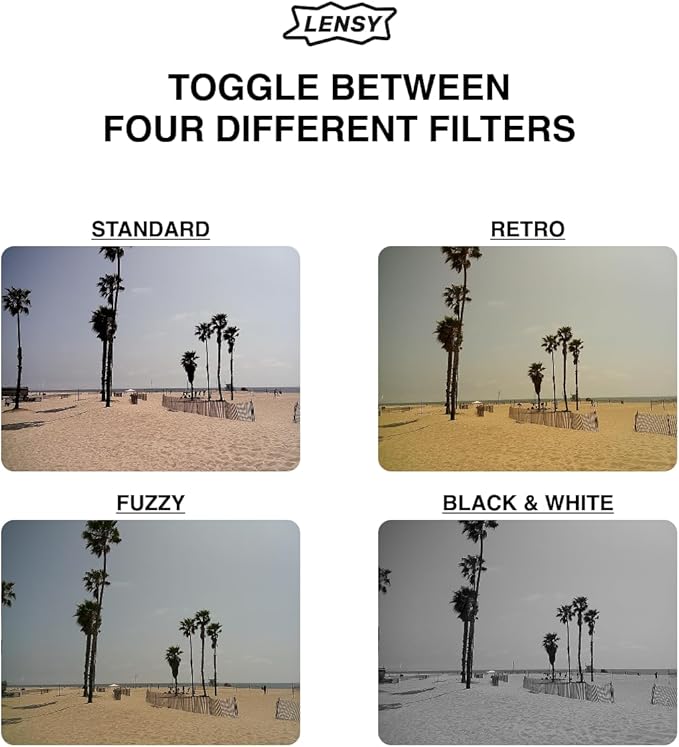 LENSY Screen Free Digital Camera | Four Built in Filters | Rechargeable, 8mp, Lightweight, Focus-Free, Auto-Flash, Easy-to-Use, Reusable, Retro Film-Style Photos (Holographic)