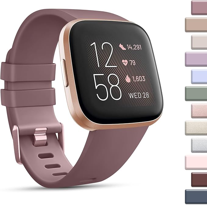 Mugust Sport Bands Compatible with Fitbit Versa, Classic Soft Silicone Replacement Wristbands Straps for Fitbit Versa 2 Smart Watch Women Men (Small, Smoke Violet)