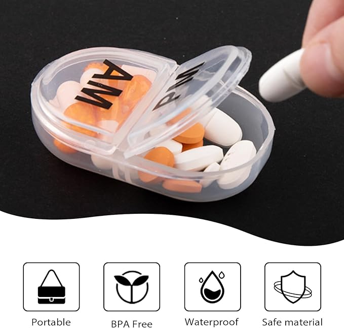 6PCS Pill Organizer AM PM 2 Compartment Daily Pill Box for Pocket or Purse Small Travel Pill Holder for Seniors, Vitamins & Supplements