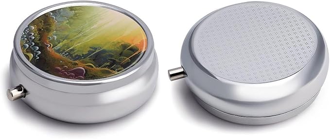 Artwork Pill Box 3 Compartment Small Pill Case Portable Pill Box for Pocket Or Purse Round Metal Pill Box Cute Medicine Organizer Holder to Hold Vitamins Medication
