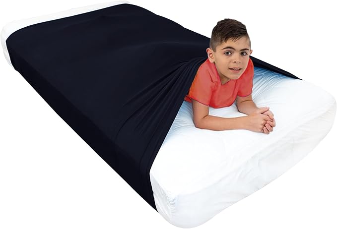 Sensory Bed Sheet for Deep Pressure Therapy – Spandex Bed Sheet – Sensory Compression Blanket for ADHD, Autism – Breathable & Hypoallergenic, Navy, Twin Size
