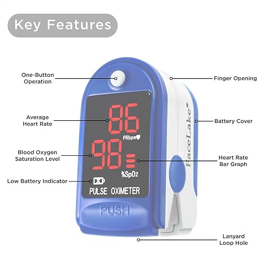 ® FL400 Pulse Oximeter Fingertip with Carrying Case, Batteries, Lanyard, and Warranty (Blue)