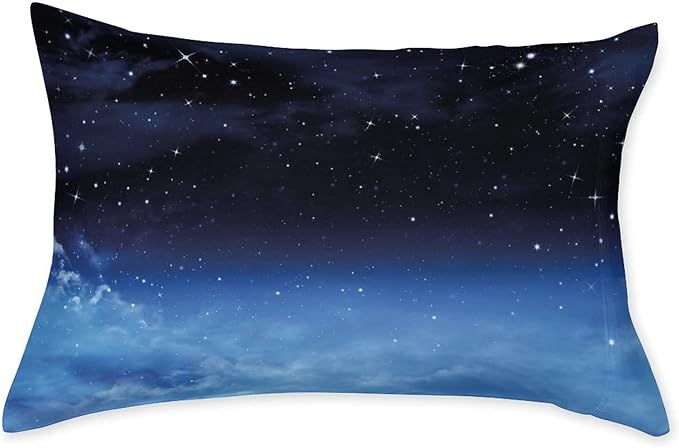 Decorative Fitted Sheet Set Full Size, Night Sky Deep Pockets Fitted Sheet & 2 Pillow Sham Set, Ombre Colored Nebula Space Clouds and Dot Printed Microfiber Bedding 3pc Set, for Kids & Adults Bedding