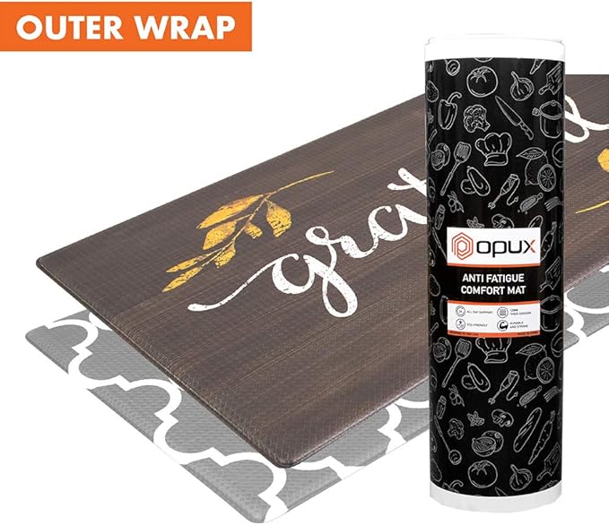 OPUX Anti Fatigue Kitchen Floor Mat, Reversible Cushioned Memory Foam Kitchen Rug Pad, Waterproof Non-Slip Padded Comfort Standing Mat Laundry Home 32x17 (Farmhouse Grateful Moroccan)
