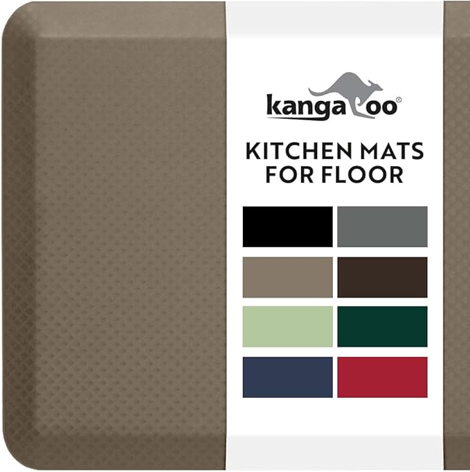 KANGAROO Thick Ergonomic Anti Fatigue Mats for Kitchen Floor, 39x20, Cushioned Standing Office Desk Mat, Waterproof Scratch Resistant Topside, Supportive All Day Comfort Padded Foam Rugs, Beige