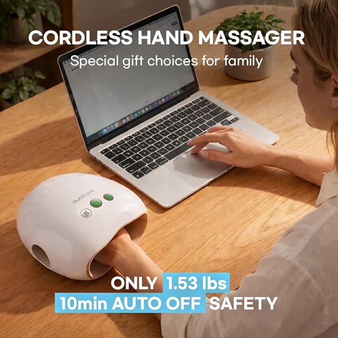HuBDIC HubiCare Portable Hand Massager with Individual Finger Massage, Cordless Heat & Compression for Finger Numbness & Arthritis Relief, Compact Travel & Gift Design for Love Ones