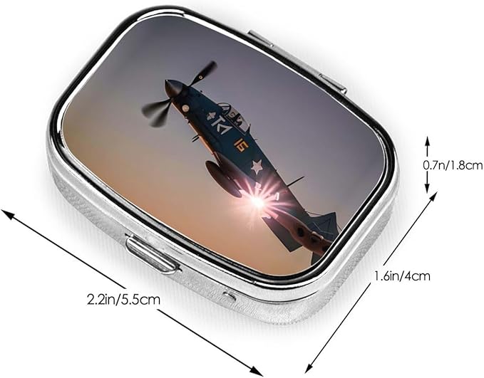 Square Pill Box 2 Compartment Medicine Pill Case World War Aircraft Airplane Pill Box for Purse Pocket Waterproof Metal Pill Container Portable Pill Holder Mini Pill Organizer for Travel or Daily
