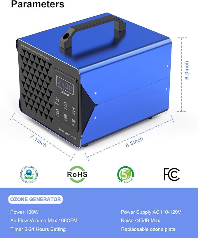 ONAMOR Digital Ozone Generator Odor Eliminator 180,000mg, High Capacity Ozone Machine Odor Removal Up to 8,000 Sq.Ft, Ionizer Deodorizer Ozonator for Home, Car, Smoke, Pet Room