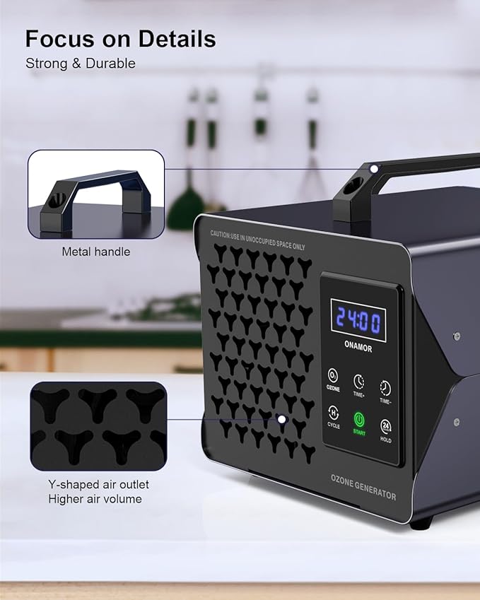 ONAMOR Digital Ozone Generator Odor Eliminator 180,000mg, High Capacity Ozone Machine Odor Removal Up to 8,000 Sq.Ft, Ozone Odor Eliminator, Ionizer Ozonator for Home, Car, Smoke, Pet Room (Grey)
