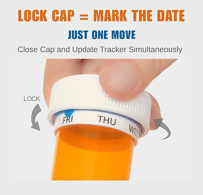 Smart Pill Bottle, Automatic Medication Reminder, Pill Organizer, 7 Day Weekly Tracker, Daily Medicine Dispenser, Child-Resistant Cap, Seniors Friendly