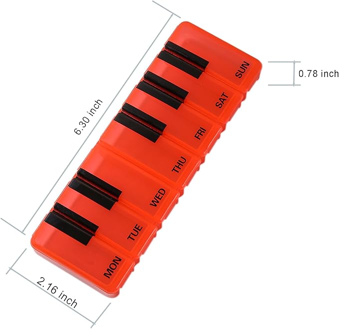 Pill Organizer 7 Day for Travel BPA Free Weekly Pill Organizer Piano-Keyboard Pill Box,Vitamin Organizer (Red)