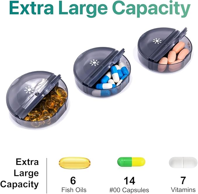 Large Weekly Pill Organizer 2 Times a Day, Vitamin Box, Convenient and Easy to Use, X-Large Pop-Out Compartments, Daily Pill Box AM PM Pill Case for Medicine/Vitamin/Fish Oil/Supplements (Black)