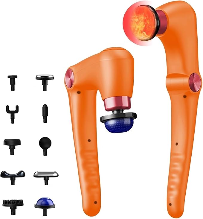 Massage Gun with 10 Replacement Heads, Massage Gun with Heat, Back Massager for Pain Relief Deep Tissue, Massager for Shoulder & Back Muscle Recovery, (Orange)