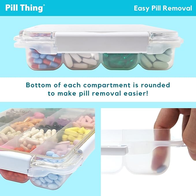 20 Compartment Large Pill Case with Airtight Seal - Silicone Gasket Waterproof Med Box with Medication Map (Clear, 1 Pack)