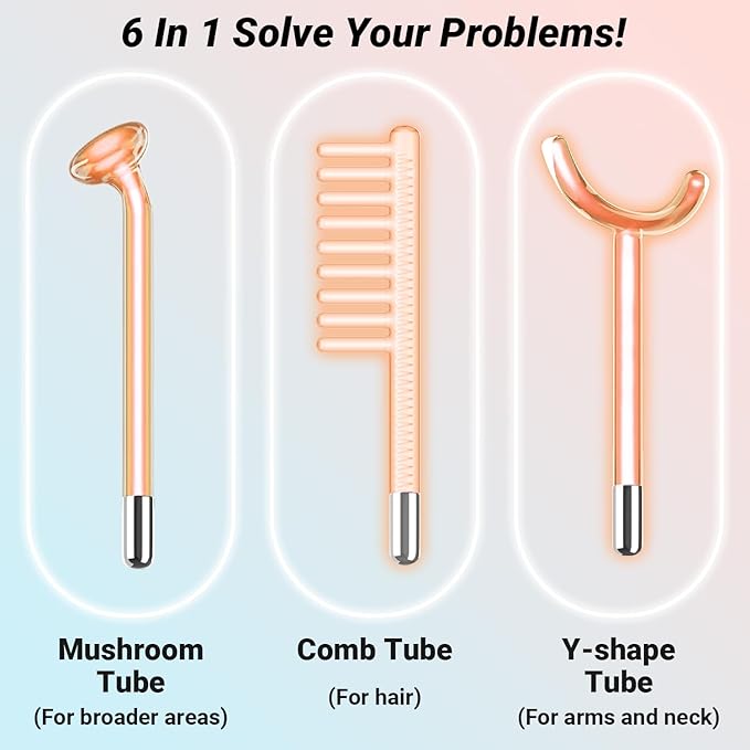 TUMAKOU High Frequency Facial Wand - Orange High Frequency Facial Device Machines for Skin Face Hair - High Frequency Wand with 6 Different Glass Tubes