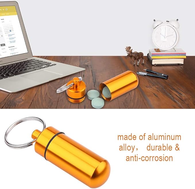 KIKYO Waterproof Aluminum Mini Pill Case Organizer, 9 Compartments, Keychain Pill Box with Outdoor Medicine Holder