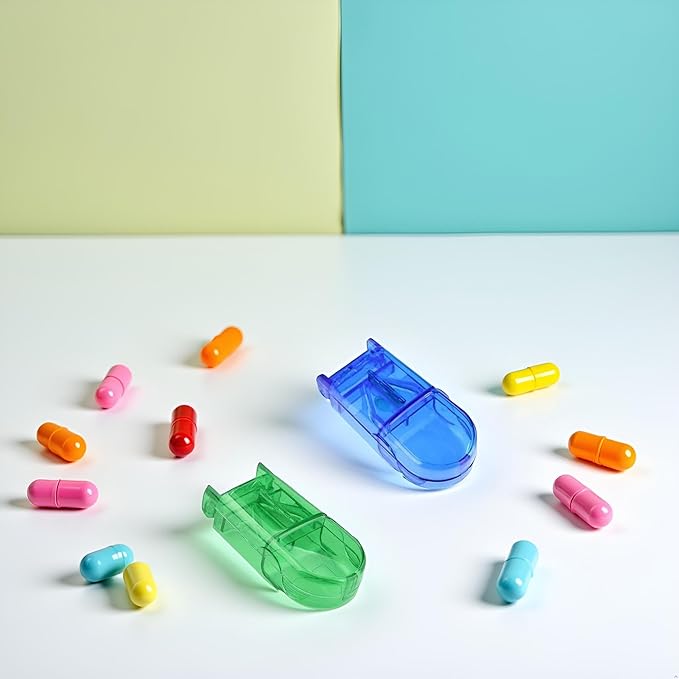 2 Pcs Pill Cutter Splitter, Cuts Pills for Small and Tiny Pills Tablet Splitter with Guard Pill Cutter and Crusher Cuts for Cutting Small or Large in Half Daily Medicine Organizer