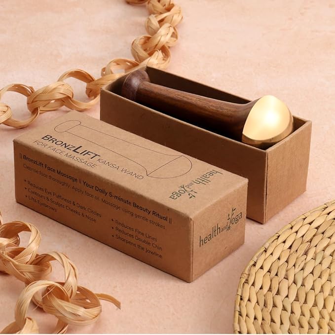 SoulGenie HealthAndYoga™ BronzLift Kansa Face Massager and Kumkumadi Face Oil Trial Vial - Kansa Wand Ayurveda Benefits of Bronze - Skin Lustre (Single Dome)