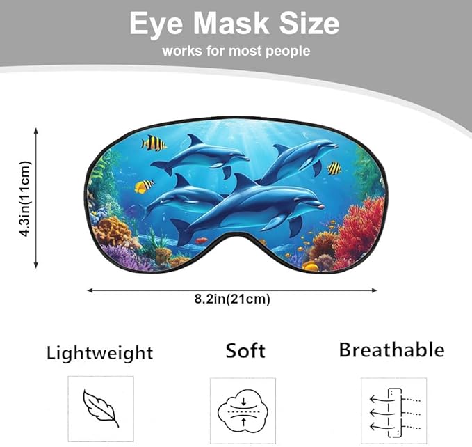 Dolphin Eye Mask Sleeping Mask Sea Fish Coral Whale Starfish Ocean World Sleep Masks Silky Soft Eye Cover for Women Men Shading Blindfold for Air Travel Sleeping