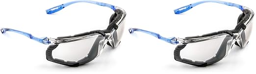3M Safety Glasses, Virtua CCS, ANSI Z87, Anti-Fog, Indoor/Outdoor Mirrored Lens, Blue Frame, Corded Ear Plug Control System, Removable Foam Gasket (Pack of 2)