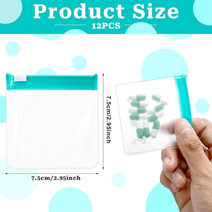 12 PCS Zippered Reusable Pill Storage Pouch Bags - Clear Plastic Pill Bags with Slide Lock for Small Items