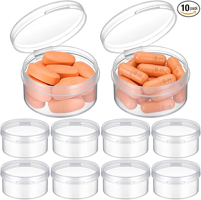 HEALLILY 10pcs Small Pill Case Clear Round Plastic Storage Containers Pill Box Earplug Storage Box with Lids