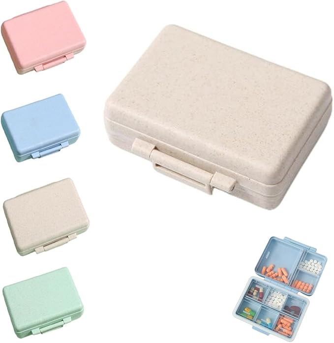 2023 New Daily Pill Organizer, 9 Compartments Portable Sealed Pill Box, Travel Pill Organizer, Waterproof Design Pill Box for Wallet Pocket to Hold Vitamins, Cod Liver Oil & Medications (E-1PC-Beige)