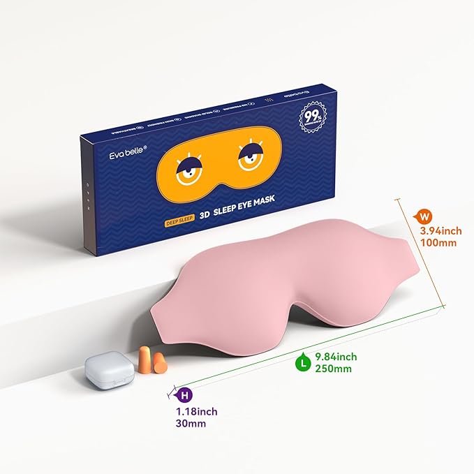 EVA BELLE Sleep Mask, Zero Pressure 3D Eye Mask for Men Women, Cool Smooth Eye Cover, Pink