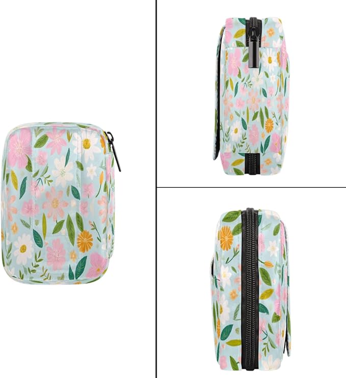 Beautiful Flowers Spring Pill Case Travel Pill Organizer Weekly 7 Day Portable with Zipper Medicine Box Pill Case for Vitamins, Birth Control,Fish Oils,Medication, Supplements