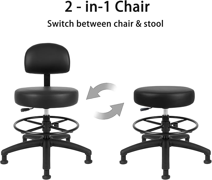 TAKE UR SEAT® Economical Multi-Purpose Medical Spa Drafting Stool with Adjustable seat and Back Height. Advanced Fabric seat Cover is Easy to Clean. Glide (Med. Bench Height Black)