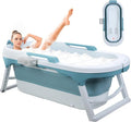 Portable Bathtub, 58/56/50/46 Inch Collapsible Bathtub, Freestanding Foldable for Adults, Folding Tub for Shower, Hot Bath, Ice Bath (Blue-B-140cm)