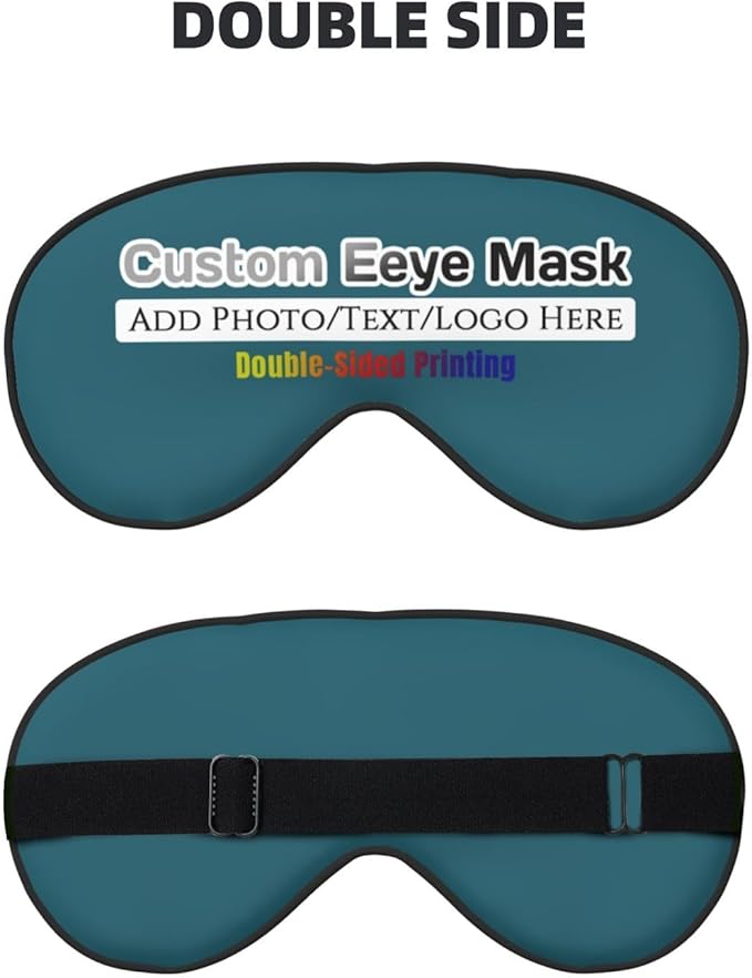 Custom Sleep Eye Mask Personalized Men Women Blindfold Design Your Own Photo Text Logo Adjustable Strap Soft Eyeshade Customized Blackout Eye Cover for Home Offices Travel Blue Green