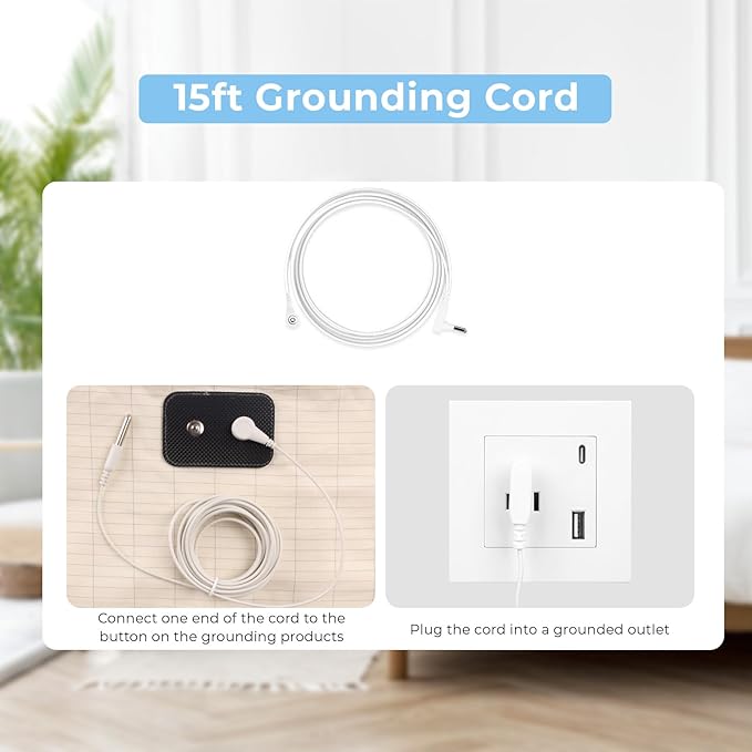 Grounding Flat Sheet Twin Size Gray 54x75 Inches - Conductive Silver Fiber & Organic Cotton for Improved Sleep, Includes 15ft Grounding Cord