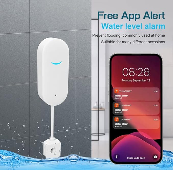 WiFi Water Sensor Leak Detector: Smart Water Leak Detector, TUYA Smart Water Leak Sensor, Wireless Water Level Sensor with App Alerts and Remote Monitor, Water Detectors & Alarms for Home,Basement