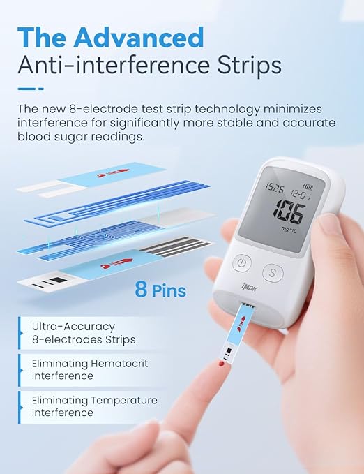 IMDK Blood Glucose Monitor Kit, 𝗖𝗹𝗶𝗻𝗶𝗰𝗮𝗹𝗹𝘆 𝗔𝗰𝗰𝘂𝗿𝗮𝘁𝗲 Blood Sugar Test Kit with 50 Glucometer Strips, 50 Lancets and 1 Lancing Devices, No Coding Required & Large Screen