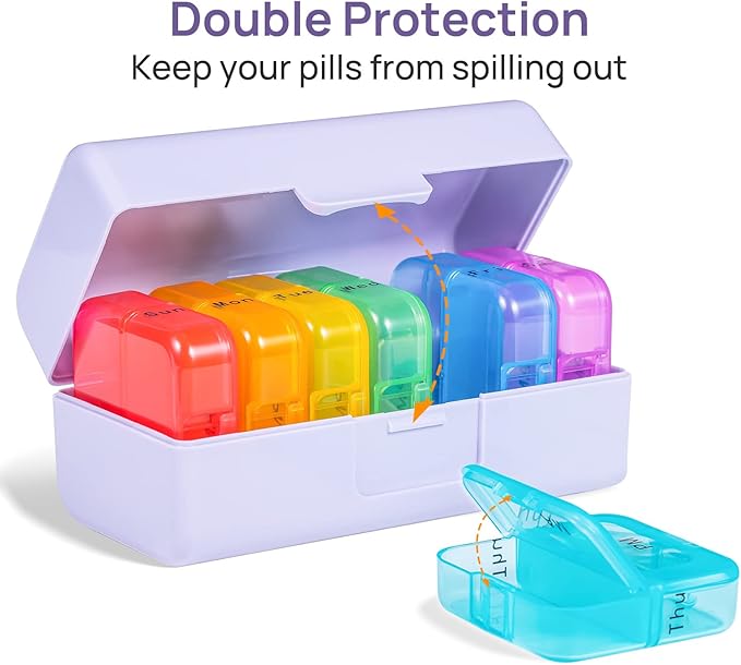 Zoksi Weekly Pill Organizer 2 Times a Day, Purple 7 Day Am Pm Pill Box, Daily Am Pm Pill Organizer 7 Day, Portable Vitamin Pill Case, Weekly Pill Box for Fish Oils, Vitamin, Supplement