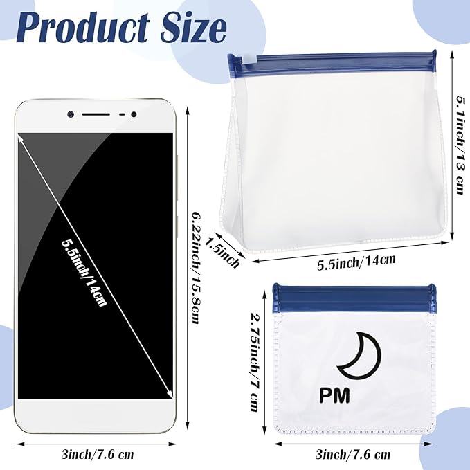 56 Pcs AM PM Pill Pouches Bags Travel Pill Bags Zippered Medicine Organizer Day and Night Pill Bag Reusable Plastic Pill Baggies with Slide Lock Monthly Pill Organizer 2 Times a Day (Clear, Blue)