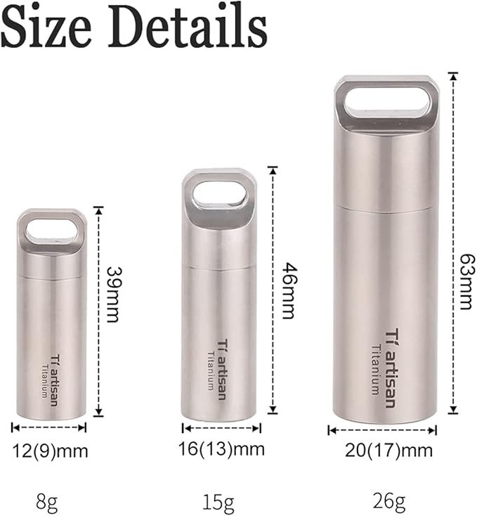 Small Nitroglycerin Pill Holder Keychain, Titanium Pill Case Necklace, Waterproof Pill Container EDC Pendant, Outdoor Pill Box Lightweight Travel Pill Organizer for On The Go