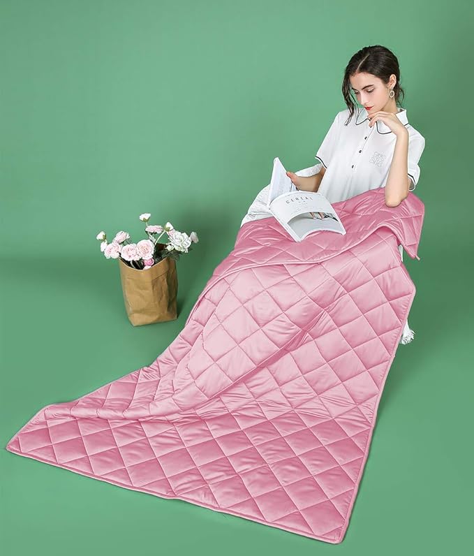 ZZZhen Cooling Weighted Blanket by Bamboo - Noticeable Cold Hand Feel for Summer - Utral-Soft and Breathability 100% Bamboo Pink, 48''72'' - 15LB