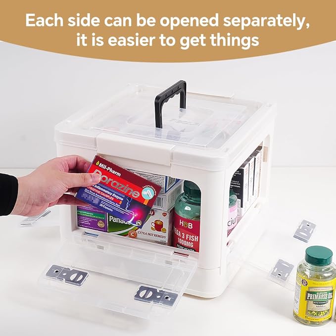 DOUKE 22qt Medicine Organizer Storage Box - Plastic First Aid Box Empty with Lid, Stackable Medical Container with Handle & Wheels, Sturdy BPA-Free Case with Tray for Medication & Supplies