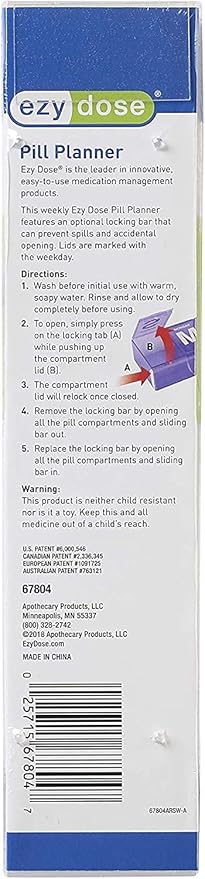 EZY DOSE Weekly (7-Day) Pill Organizer, Medicine Case, Vitamin Planner Box, 2X-Large Locking Compartments Secure Prescription Medication and Prevent Spilling, Colors May Vary (XXL - 2 Pack)