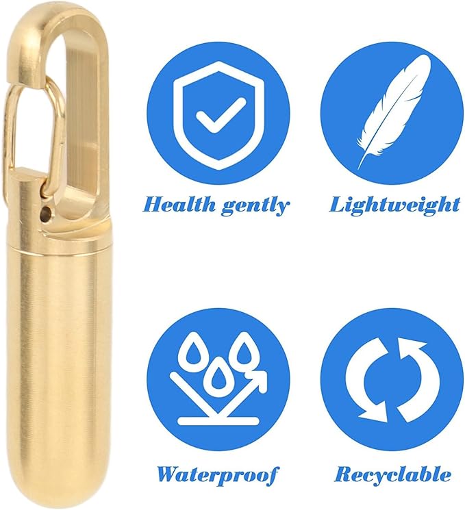 Medicine Holder,Stainless Steel Keychain Medication Box Single Chamber Portable Pill Holder Camping Organizers Gold
