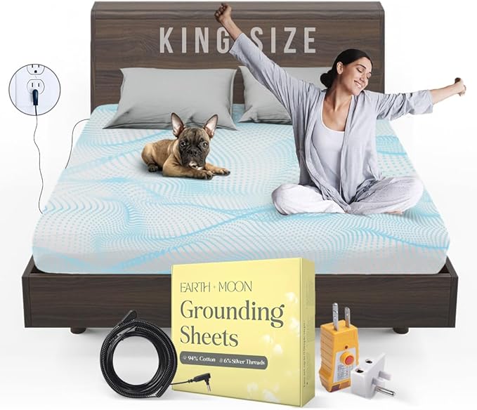 Grounding Sheets King Size 78x80in (White), Full Body Grounding Fitted Bed Sheets for Sleeping Well and Stress Reduction, 94% Organic Cotton with 6% Pure Silver Fiber, Fits 15in Deep Pocket Mattress