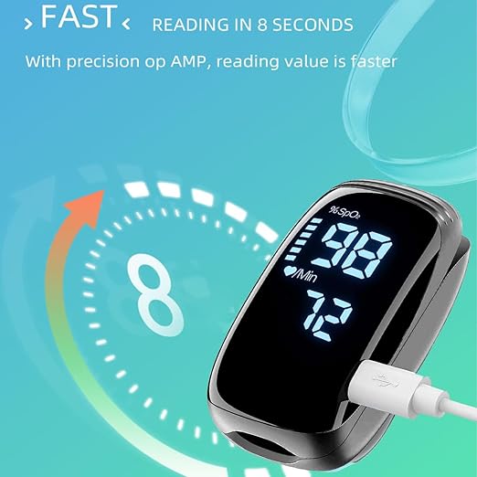 Finger Pulse Oximeter, Fingertip Blood Oxygen Saturation with Pulse Monitor, Oximeter with Lanyard, Pulse Oximeter for Sport and aviation use (LED black)